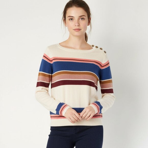 Aritzia Wilfred Free Women’s Sweater Nautical Stripe Sailor Cotton Wool Taupe XS - Picture 1 of 16